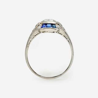 European Diamond Sapphire Ring in Platinum 1.72ctw