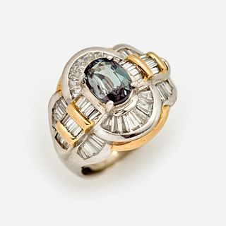 Color Change Alexandrite and Diamond Platinum Gold Ring