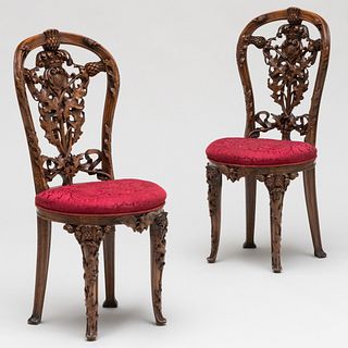 Pair of Scottish Carved Walnut Side Chairs