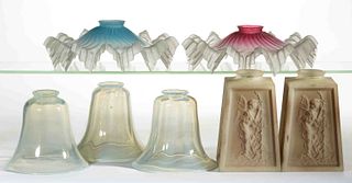 ASSORTED ART GLASS ELECTRIC SHADES, LOT OF SEVEN