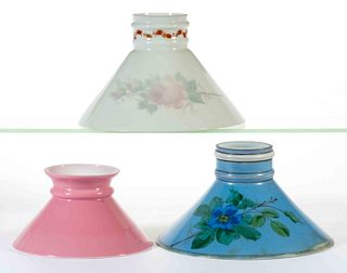 ASSORTED OPAQUE AND TAPERED GLASS LAMP SHADES, LOT OF THREE