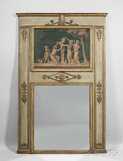 Louis XV-style Trumeau Painted and Parcel-giltwood Mirror