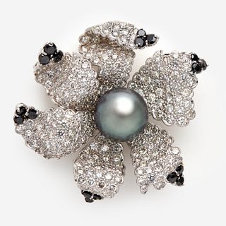 Alopa 18k Diamond Tahitian Pearl Brooch / Pendant