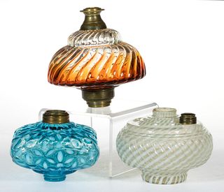 ASSORTED VICTORIAN GLASS KEROSENE LAMP FONTS, LOT OF THREE