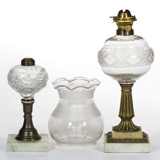 ASSORTED PATTERN KEROSENE STAND LAMPS, LOT OF TWO