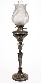 SILVER-PLATED BRASS RIBBED KEROSENE BANQUET LAMP