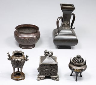 Group of Five Vintage Japanese Bronze Collection