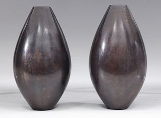 Pair Vintage Japanese Bronze Bud Vases