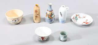 Group of Seven Antique Japanese Ceramic Bowls and Vases
