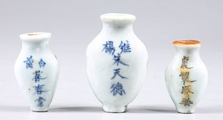 Group of Three Japanese Ceramic Small Snuff Bottles