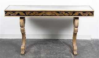 A Continental Mirrored Console Table Height 34 3/4 x width 59 1/2 x depth 14 1/2 inches.