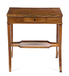 A Continental Fruitwood Occasional Table Height 26 1/2 x width 25 1/2 x depth 18 inches.