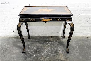 A Georgian Style Lacquered Tea Table Height 27 1/2 x width 31 1/2 x depth 20 inches.