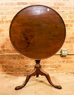 A Georgian Style Mahogany Tilt Top Tea Table Height 27 3/4 x diameter 30 inches.
