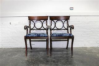* A Pair of Regency Style Mahogany Armchairs Height 34 1/2 inches.