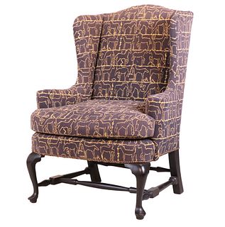 Queen Anne Style Ebonized Wing Chair