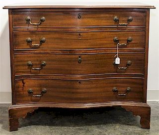 An American Mahogany Chest of Drawers Height 33 x width 39 x depth 19 3/4 inches.