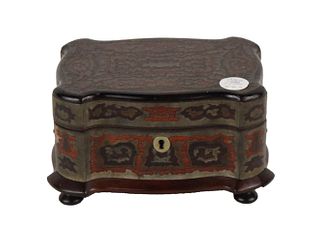 Baroque Style Pewter & Brass Inlaid Mahogany Box