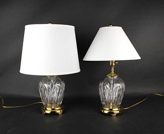 Pair of Waterford Glass and Brass Table Lamps