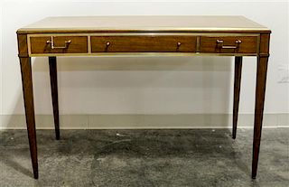 * A Brass Inlaid Wood Desk Height 29 x width 43 1/2 x depth 20 inches.