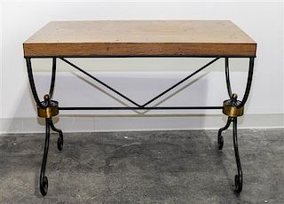 * An Art Deco Style Iron and Wood Console Height 28 x width 37 x depth 21 inches