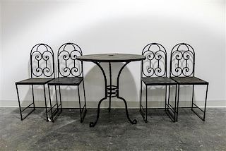 * A Wrought Iron Café Set Height of table 29 3/4 inches.