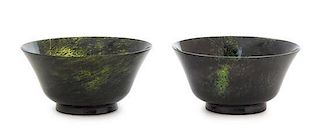 A Pair of Spinach Jade Bowls Diameter of each 5 1/4 inches.