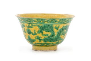 A Yellow and Green Glazed Porcelain Bowl LIKELY 19TH CENTURY Diameter 4 inches.