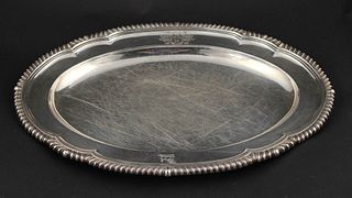 English Sterling Silver Gadrooned Oval Tray