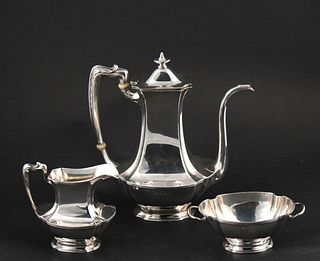 Faceted Sterling Silver Three Piece Tea Set