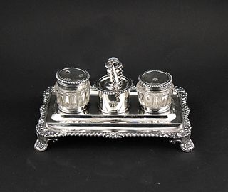 Vintage English Gadrooned Sterling Silver Inkwell