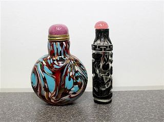 Two Glass Snuff Bottles Height of taller 3 inches.