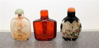 Three Glass Snuff Bottles Height of tallest 2 1/2 inches.