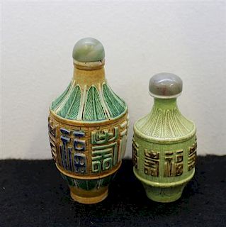Two Porcelain Snuff Bottles Height of taller 3 3/4 inches.