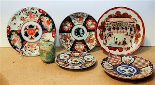 A Group of Imari Porcelain Dishes Diameter of largest 8 1/2 inches.