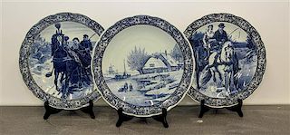 Three Delft Chargers. Diameter 15 1/2 inches.
