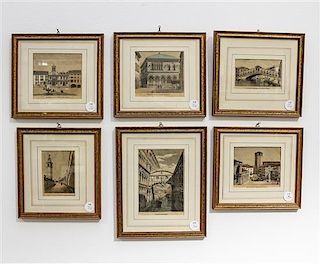 A Group of Six Engravings Depicting Italian Views Largest 11 1/4 x 9 1/2 inches (framed).