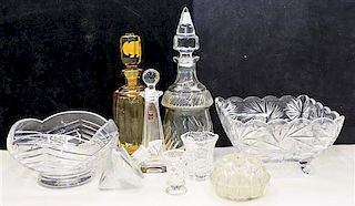 A Group of Nine Glass Articles Height of tallest 12 1/2 inches.