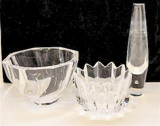 Three Glass Articles Height of vase 8 1/4 inches.