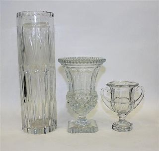 Three Glass Vases Height of tallest 17 3/8 inches.