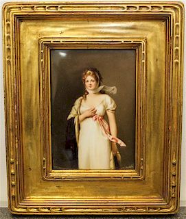 A Painted Porcelain Plaque Height 9 1/2 x width 7 3/4 inches (framed)