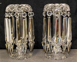 A Pair of Leaded Glass Mantle Lustres Height of 12 inches.