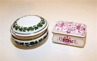 Two Meissen Porcelain Boxes Width of first 3 inches.