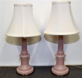* Two Continental Pink Opaline Glass Table Lamps