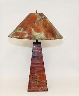 * A Hammered Metal Table Lamp Height overall 30 inches.
