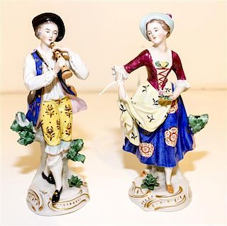 Two Sitzendorf Porcelain Figures Height of tallest 8 1/8 inches.