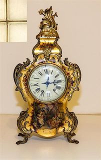 * A Vernis Martin Mantel Clock. Height 12 1/4 inches.