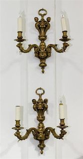 A Pair of Painted Metal Sconces. Length 38 inches.