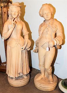 Two Simulated Terra Cotta Figures Height 42 3/4 inches.