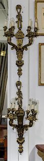 A Pair of Gilt Metal Sconces. Height 36 inches.
